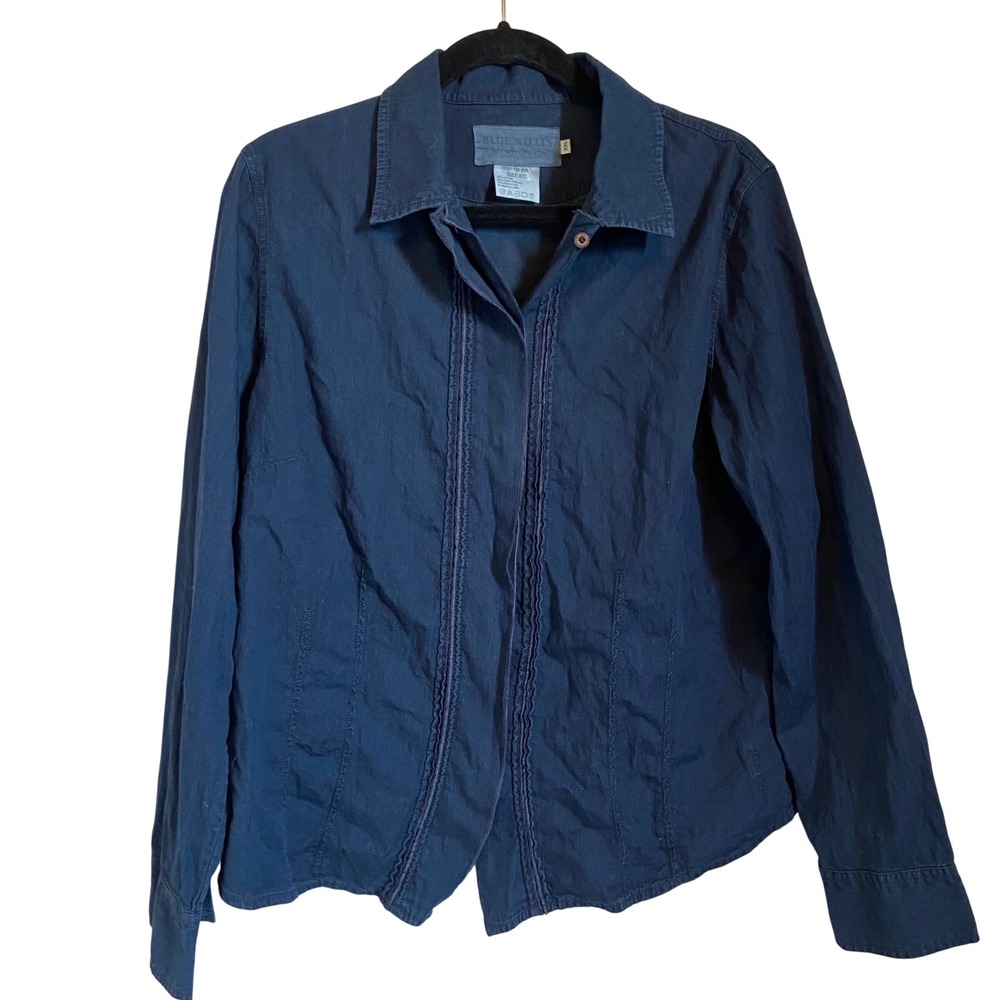 Blue Willis Button Down Shirt XXL Womens Long Sleeve Top Pleated Casual‎